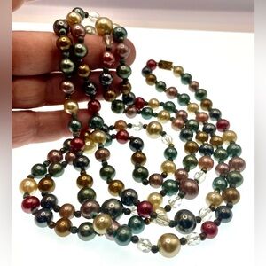 Vintage Extra Long Strand of Multi Colored Glass Pearls and Faceted Crystals 54”